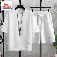 龙狮戴尔(LONSDALE)t恤男夏季冰丝衣服男装纯棉运动套装纯色宽松白色男士短袖  白色  3XL