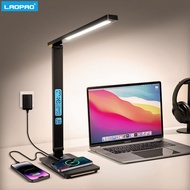 LAOPAO LED Desk Lamp with Wireless Charger 10W with Night Light Digital Alarm Clock Temperature display Study Table Lamp