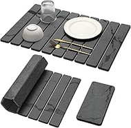 Large Stone Dish Drying Mat for Kitchen Counter, 2PCS Quick Dry Stone Dishes Mat,Foldable Water Abso