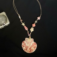 Pink seashell necklace - dynamic, beach seashell necklace