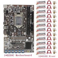 【FAS】-B250C BTC Mining Motherboard 12 USB3.0 to PCIE Graphics Slot LGA 1151 DDR4 DIMM SATA3.0 with 12XVER010-X PCIE Riser Card