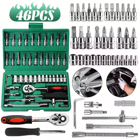 2026 New 46Pcs Ratchet Socket Wrench Set Auto Repair Combination Tool Box Vehicle Maintenance Hand T