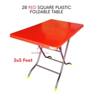 2B Red 2x3 Feet Plastic Foldable Table Portable Dining Table Study Table Kitchen Table Outdoor