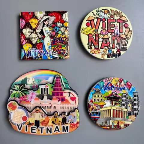 Vietnam Travel Souvenir Fridge Magnet Lantern Lady Food Culture Cityscape Landmark Collage Decoratio