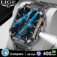 LIGE Flashlight watch for man 2.02" Screen Full touch Fitness Tracker Bluetooth Call Sport Clock Com