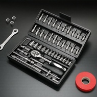 Chrome Vanadium CR-V 46-piece 1/4 Ratchet Wrench & Socket Set for Car & Bike Repair Set Spanar & Sok