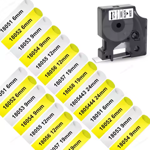 1Pcs 18051 Compatible with Dymo Rhino 18051 Heat Shrink Tube Tape 18053 18055 18057 Black on White f