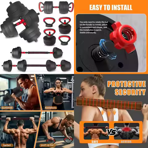 Versatile 4-in-1 Adjustable Dumbbells Set: 25, 45, 75, and 90 LB Weight Options with Convertible Bar