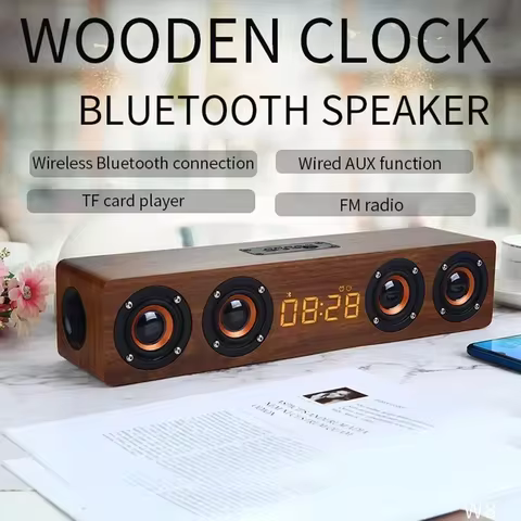 Wooden Soundbar Wireless Bluetooth Speaker Portable Retro Soundbox Subwoofer for TV Computer with FM