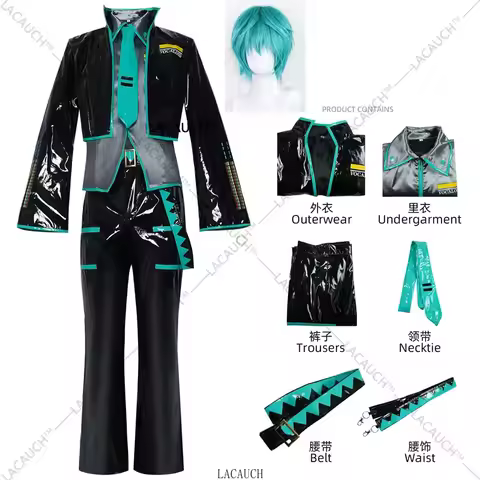 Mikuo Male Miku Cosplay Costume Uniform Wigs Anime Clothes Black PU Leather Jacket Shirt Fancy Hallo