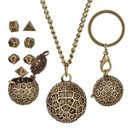 Creative Pendant D100 Case Key Ring Chain with 7pcs Tiny Metal Polyhedral Dice Set DND Portable Dice