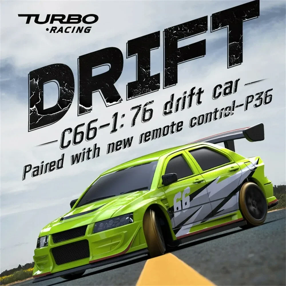 Turbo Racing C66 RTR 1/76 2.4G RWD Mini Drift RC Car with Gyroscope and LED Lights - Road Racing RC 