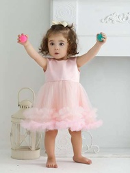 嬰兒女孩粉色芭蕾裙正式服裝,適用於0-2歲,適合生日派對
