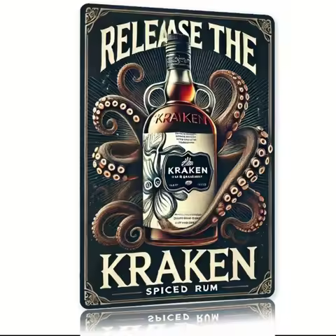 Vintage Kraken Spiced Rum Metal Sign 8x12 Inch – Nautical Wall Art with Octopus Design, Rustic Iron 