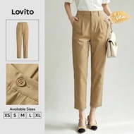 (New Arrival) Lovito Elegant Pants Zipper Structure Line Commute Spring/summer Khaki Pants for Women