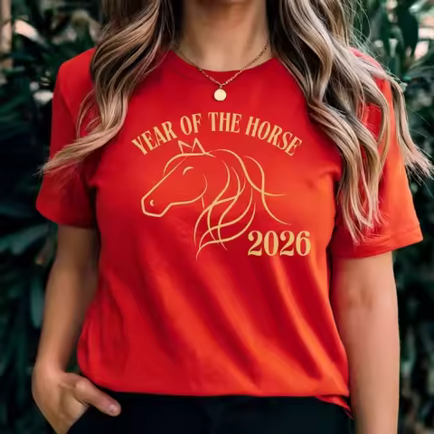 Chinese New Year T-Shirt Lunar New Year 2026 Women Plus-size Tshirt Zodiac Horse Tee CNY 2026 Shirt
