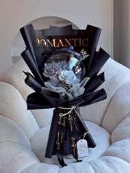 波波球 永生花束 黑藍色 可代寫卡片 乾燥花束 永生花束