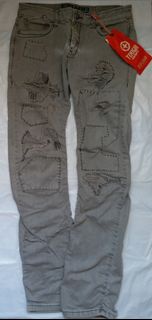 bauhaus TOUGH JEANSMITH 淺灰／軍綠色補丁牛仔褲 (前後多處補丁) (W30)