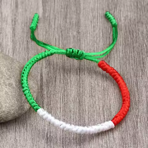 Handmade Countries Flag Color Bracelet Green White Red Rope Italy Mexico Ireland Bangles Adjustable 
