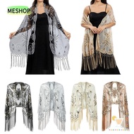 ME Sequin Shawl, Dress Accessory Mesh Flapper Shawl,  Long Cover Up Polyester Yarn Sequin Beaded Dress Shawl Party