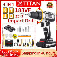 【Cordless Impact Drill】XTITAN Cordless Screw Driver Drill 188VF 6.0Ah Hand Electric Drills Free Accessories Power Drill Machine Double Speed With Power Electrical Tools Rechargeable 2 Battery