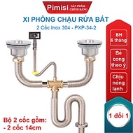 Xi Phông Chậu Rửa Bát 2 Hố Pimisi PXP-34-2 Inox Cao Cấp Kiểu Chun Uốn - Bẻ Cong, cho Bồn Rửa Chén 2 