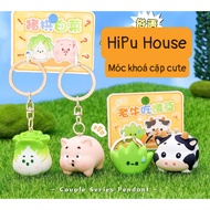 Set of 2 Keychains Cute Couple of Grass Cow and Pig Cabbage Unique for Relatives, Friends, Lovers ba
