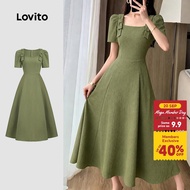 Lovito Elegant Dress Bow Front Ruffle Hem Zipper Spring/summer Olive Green Dress for Women L199ED603