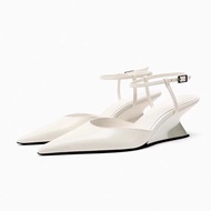 Authentic ZARAˉ Autumn New Womens Shoes Black And White Sheepskin Wedge Mueller Shoes Shallow Mouth 