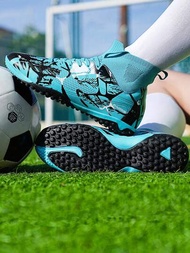 Zapatos de fútbol unisex de caña alta para niños con soporte de tobillo, suela antideslizante TF, diseño elegante para fútbol en el campus sobre césped artificial