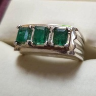 Natural Vivid Green Emerald Mens Ring Sterling Silver 925 Ring Handmade Emerald