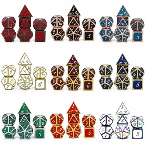 7pcs set Metal Dice Set D&D Dice Velvet Pouch D20 D12 D10 D% D8 D6 D4 dice DND RPG Table Games dados