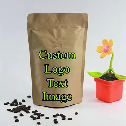 50PCS (1/4 pound~1 pound) Kraft Paper Coffee Valve Ziplock Bag DIY Stand-up Matcha Cocoa Coffee Bean