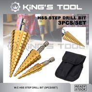 W.C HSS STEP DRILL BIT (3PCS/SET)/ TITANIUM COATED HSS DRILL BIT/ UNIVERSAL HOLE OPENER/ HEX SHANK B