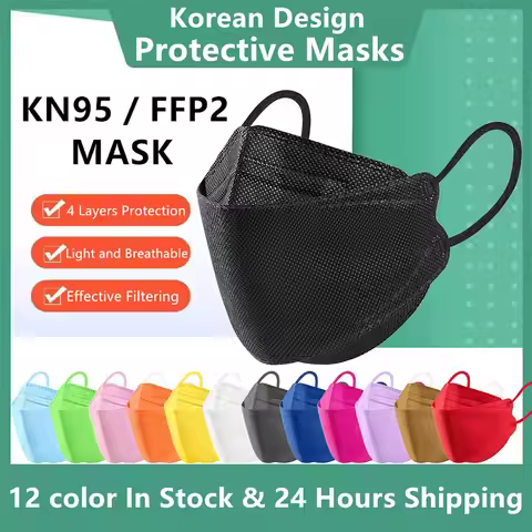 10-100PCS mascarillas FFP2 Face Mask CE Approved FPP2 Disposable KN95 KF94 Facial Mouth Black Fish M