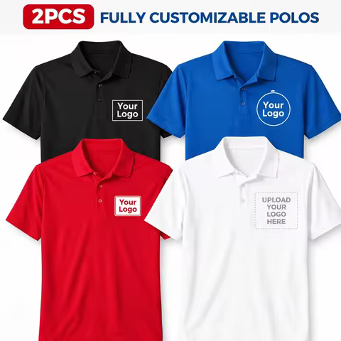 Personalized Polo Shirts 2PCS Custom Logo Combed Cotton Short Sleeve for Men Women Club Staff Unifor