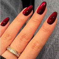 24Pcs Press On Nails Medium Almond Fake Nails Red Aura Nails Press Ons Full Cover Stick On Nails For