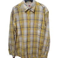 有禮貌穿搭 日本古著 levi's 美式格紋 黃色 短襯 L號