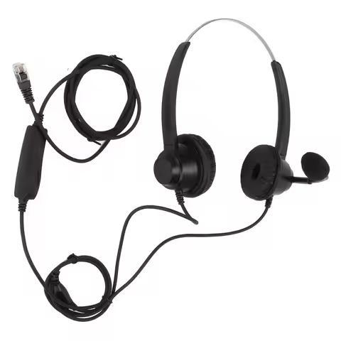 RJ9 Telephone Headset with Adjustable Speaker Volume and Microphone Mute Function Binaural Call Cent
