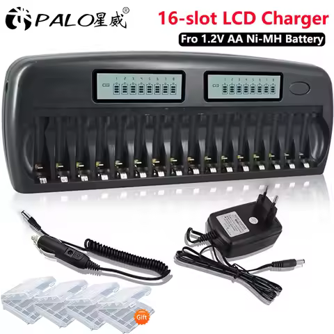 PALO New upgrade 16 slots AA AAA LCD smart battery charger safe intelligent charger for 1.2V AA AAA 