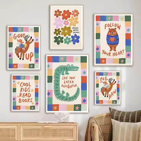 1pc frameless Canvas Painting Cool Kids Read Books Print, Follow Your Heart Bear,Giddy Up Cowgirl,Co