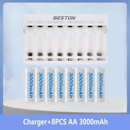 Beston AA AAA 1.2V Nimh Rechargeable Battery 1300/3000mah With SET C9010 8 Channel Smart Fast Charger
