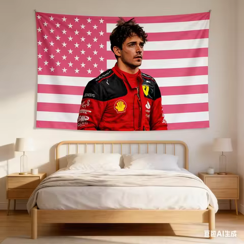 Charles Leclerc Racing Tapestry Multiple Sizes Digital Print F-1 Pink USA Flag Polyester Dorm Bedroo