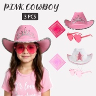Girls' Western Cowgirl Outfit Hat, Glasses, and Scarf 3-Piece Set, perfect for Party and Halloween C