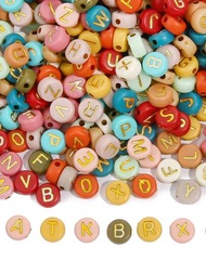 1000 piezas de cuentas acrílicas redondas de 4x7 mm de letras coloridas con cuentas de letras del alfabeto con letras doradas para hacer joyas DIY, accesorios de pulsera de collar DIY, de amistad de verano y de mejor amiga