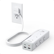 TESSAN Surge Protector Power Strip PD 20W, Palam Rata Ultra Nipis dengan Kabel Sambungan 6 Kaki, 9 S