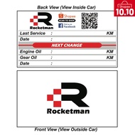 ROCKETMAN AUTO PREMIUM MILEAGE STICKER ENGINE OIL GEAR ATF OIL CAR SERVICE WINDSCREEN STICKER