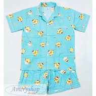 Children's Pajamas (P+P) 14-16 Years Old Short Sleeves-Short Pants Cotton Fabric Cartoon Pattern