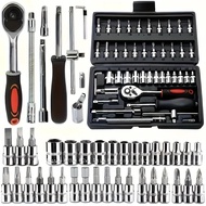 46PCS Car Repair Tool Kit Socket Set Motorcycle Car Repair Tool Ratchet Torque Wrench Combo Auto Rep