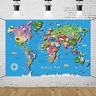 CSFOTO Polyester 6x3.6ft World map banner cartoon continent animal landmark map children's education